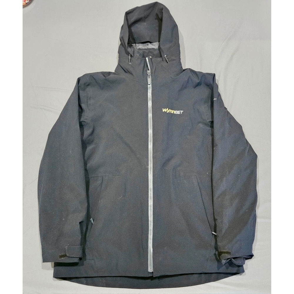 Eddie Bauer WeatherEdge Jacket Mens Large Black Excellent WynnBET Logo‎ Full Zip